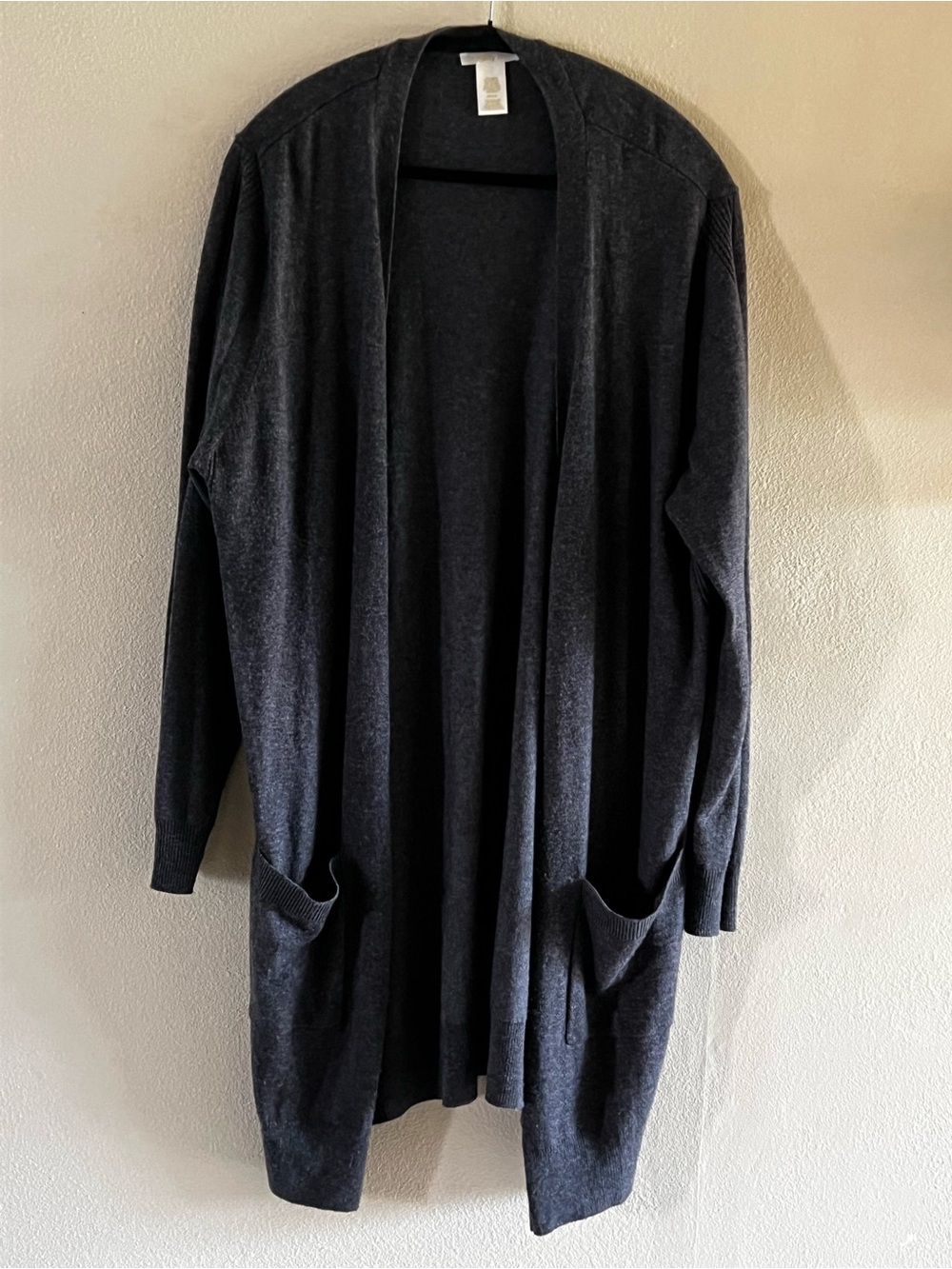 Matty M Open-Front Long Cardigan in Charcoal Gray